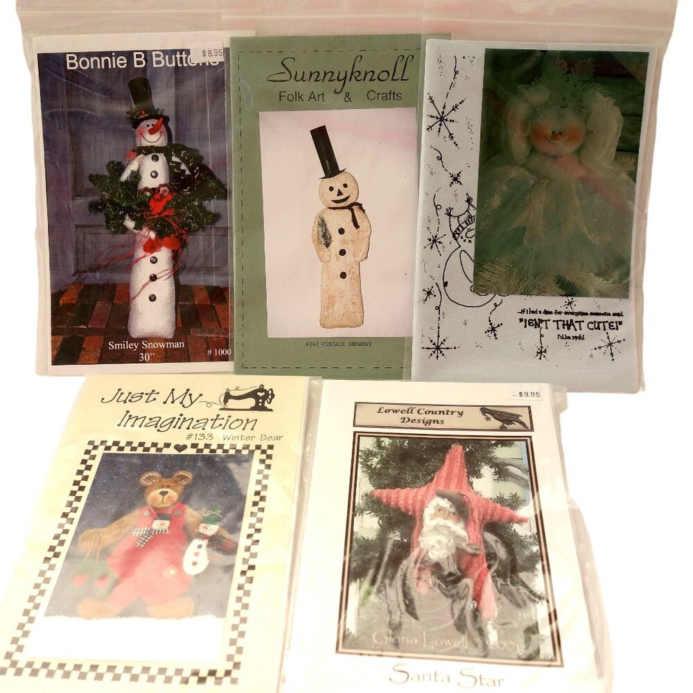 5 Assorted Christmas‎ Craft Patterns Snowmen Bear Santa